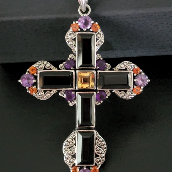 NICKY BUTLER RAJ COLLECTION LIMITED Sterling Silver Onyx Cross Pendant 925 NB - Picture 5 of 10